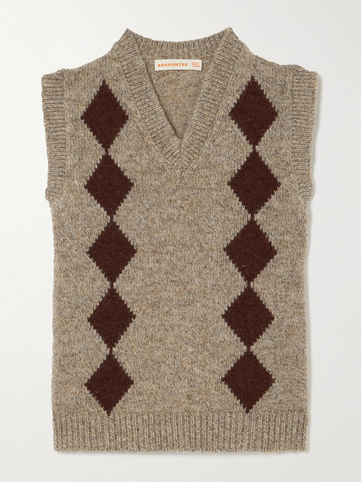 Daughter Argyle Wool Vest In Neutrals