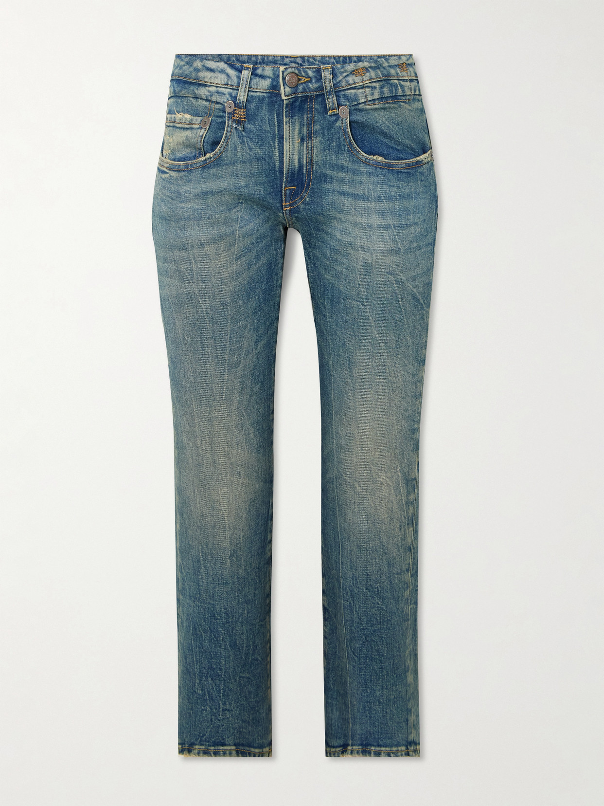 R13 Boy Cropped Distressed Low-rise Straight-leg Jeans In Blue