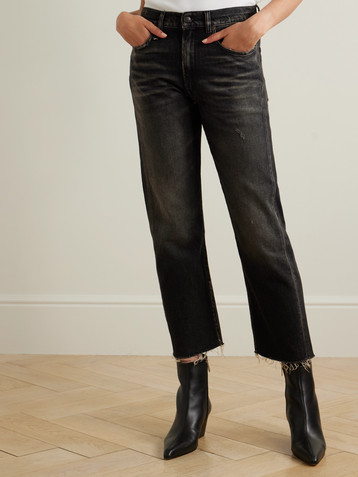 R13 Boyfriend cropped distressed high-rise straight-leg jeans