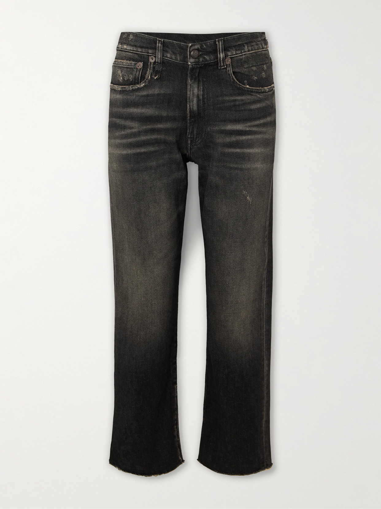 R13 Boyfriend Cropped Distressed High-rise Straight-leg Jeans In Black