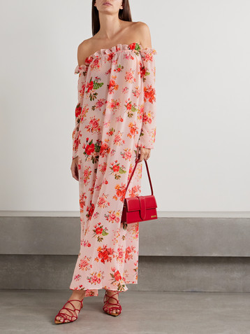 Kika Vargas Dede off-the-shoulder ruffled floral-print crepe de chine maxi dress