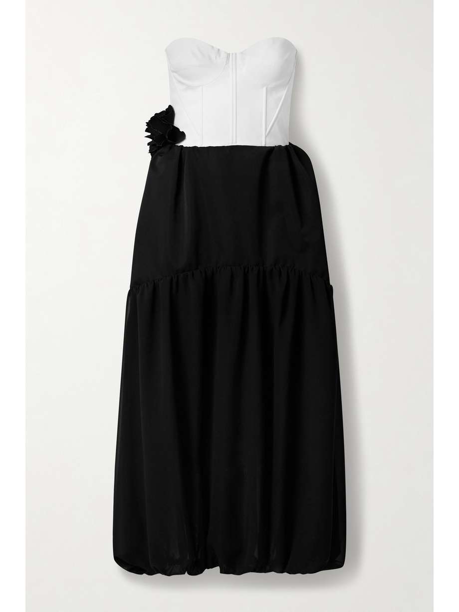 glenn strapless appliquéd twill midi dress