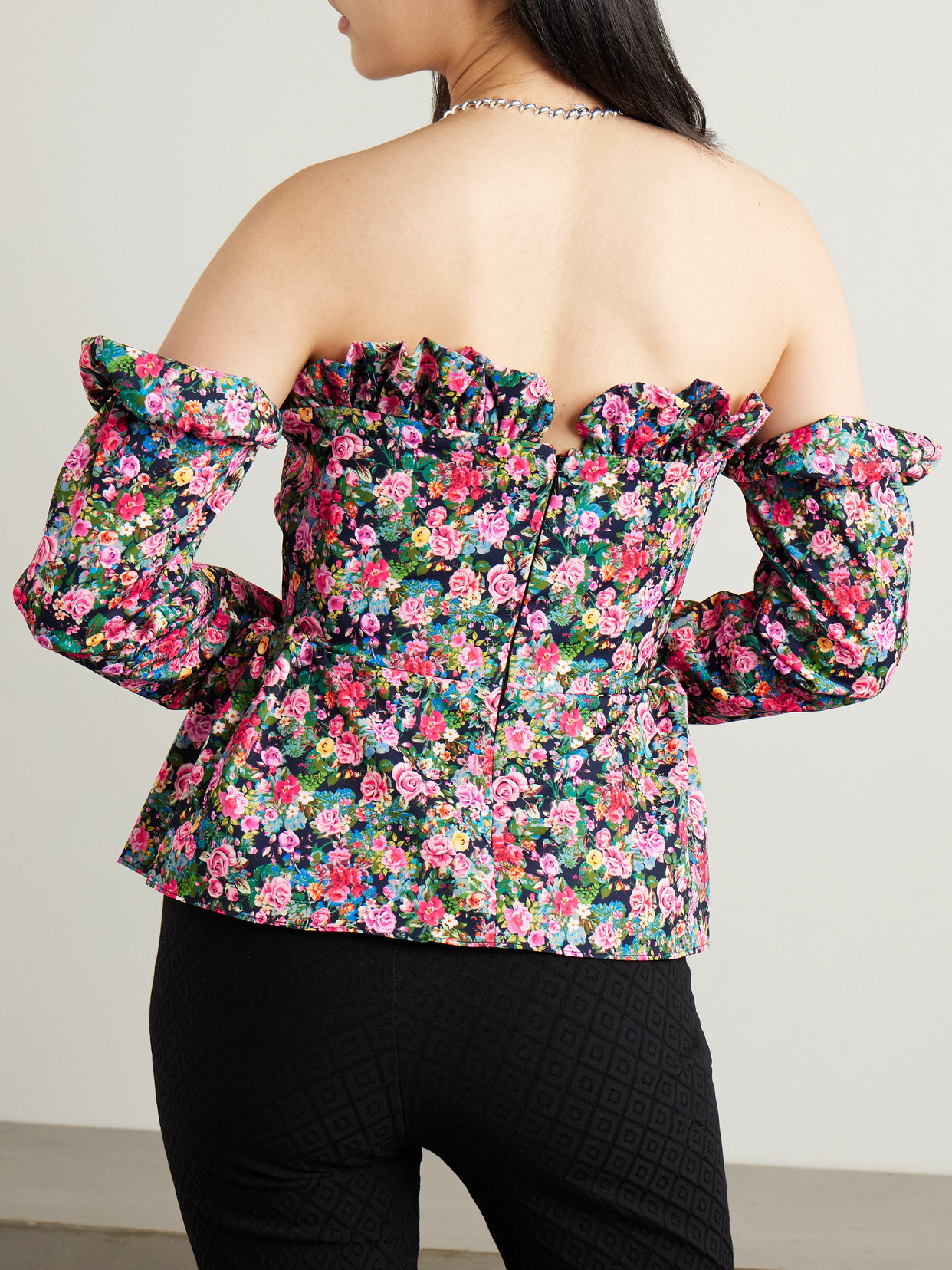 KIKA VARGAS JACQUELINE OFF-THE-SHOULDER FLORAL-PRINT WOVEN PEPLUM TOP