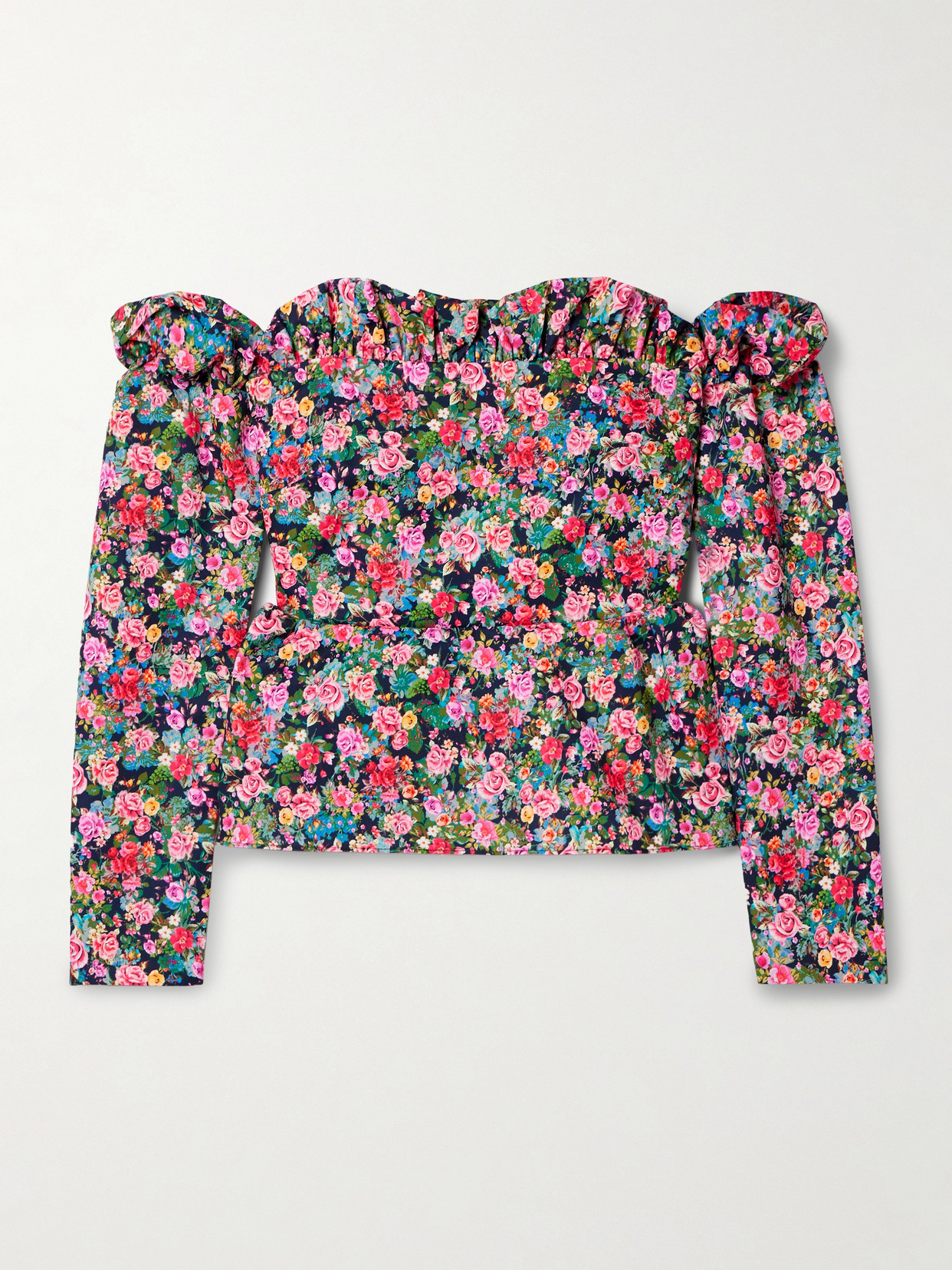 Kika Vargas Jacqueline Off-the-shoulder Floral-print Woven Peplum Top In Pink