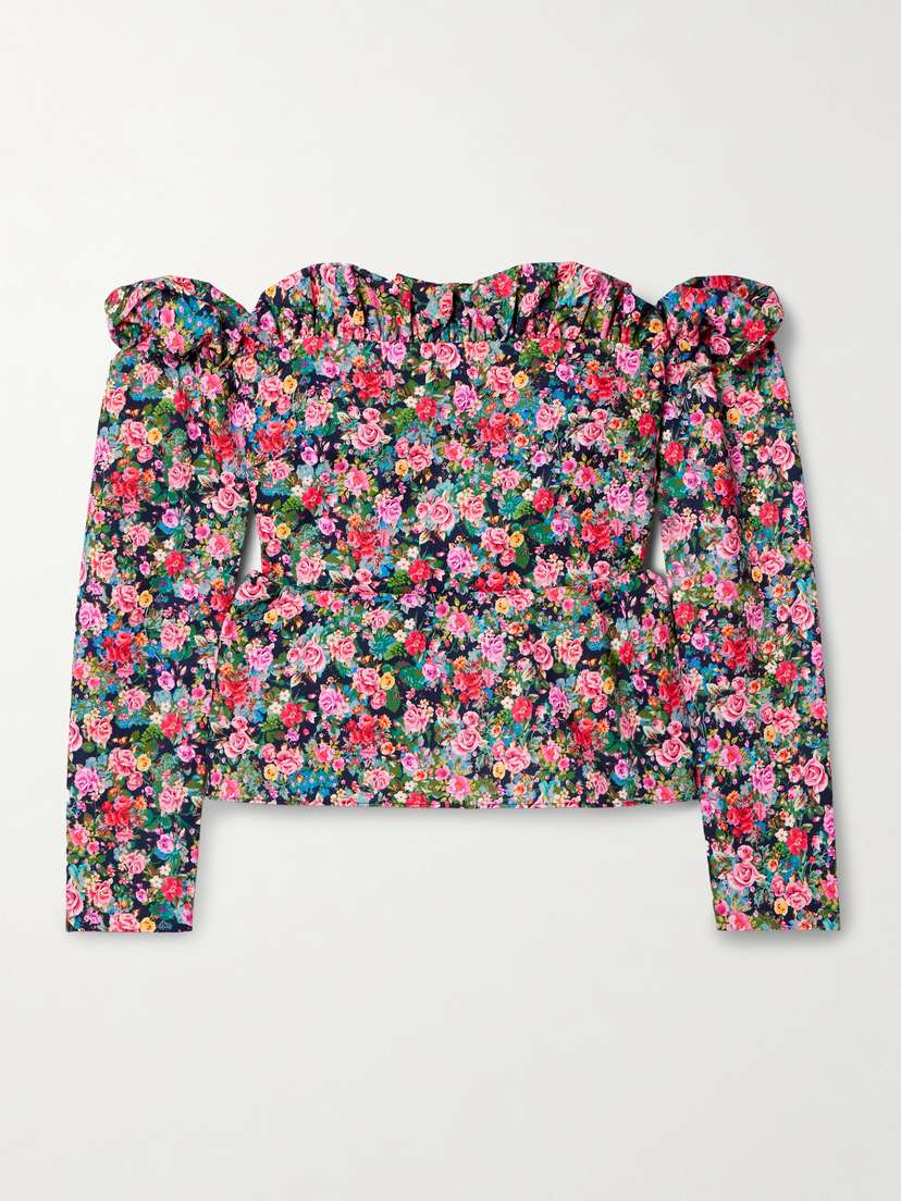 Kika Vargas Jacqueline Off-the-shoulder Floral-print Woven Peplum Top