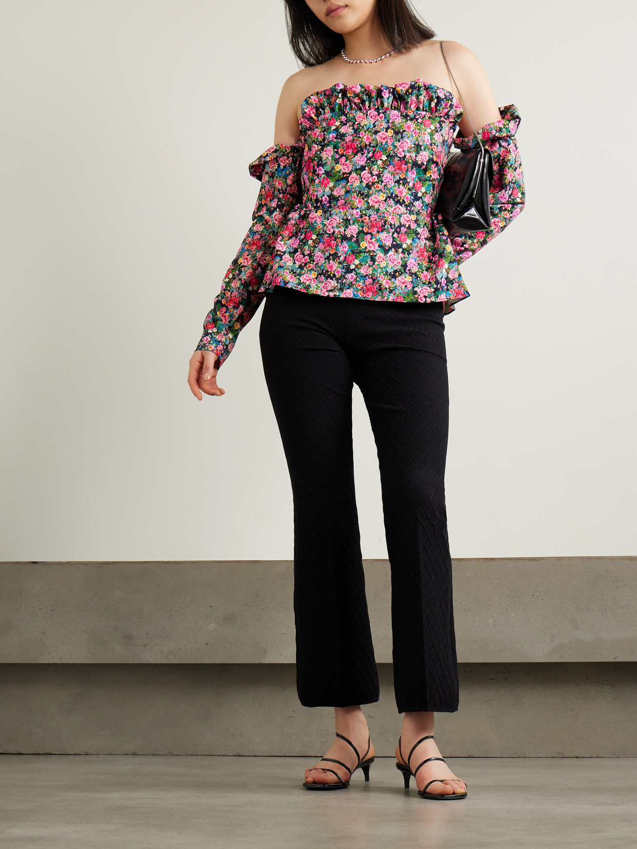 KIKA VARGAS JACQUELINE OFF-THE-SHOULDER FLORAL-PRINT WOVEN PEPLUM TOP