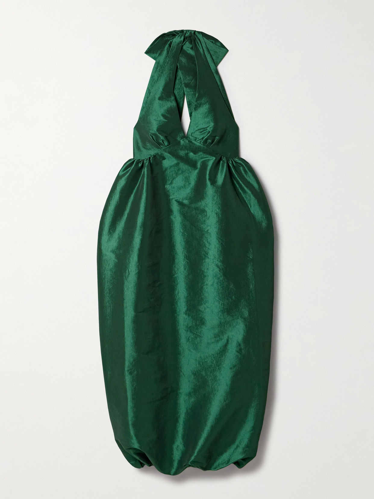 Kika Vargas Ivy Gathered Taffeta Halterneck Midi Dress In Green