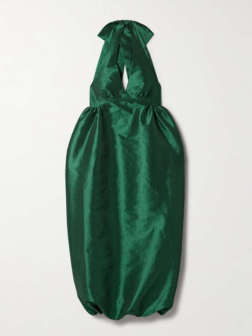 Kika Vargas Ivy Gathered Taffeta Halterneck Midi Dress