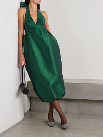 Kika Vargas Ivy gathered taffeta halterneck midi dress