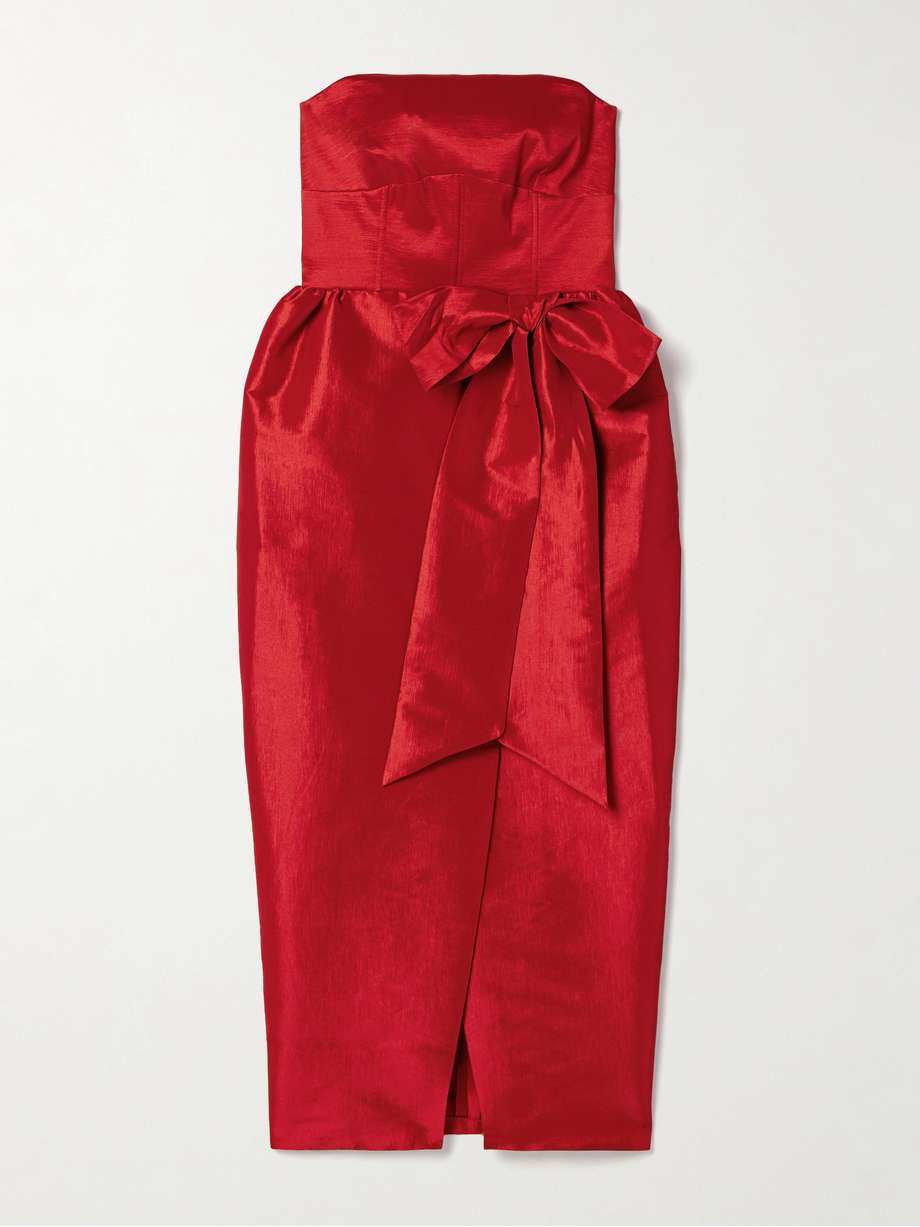 ava strapless bow-detailed taffeta midi dress