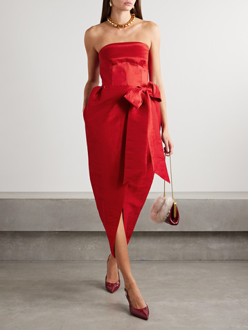 Kika Vargas Ava strapless bow-detailed taffeta midi dress