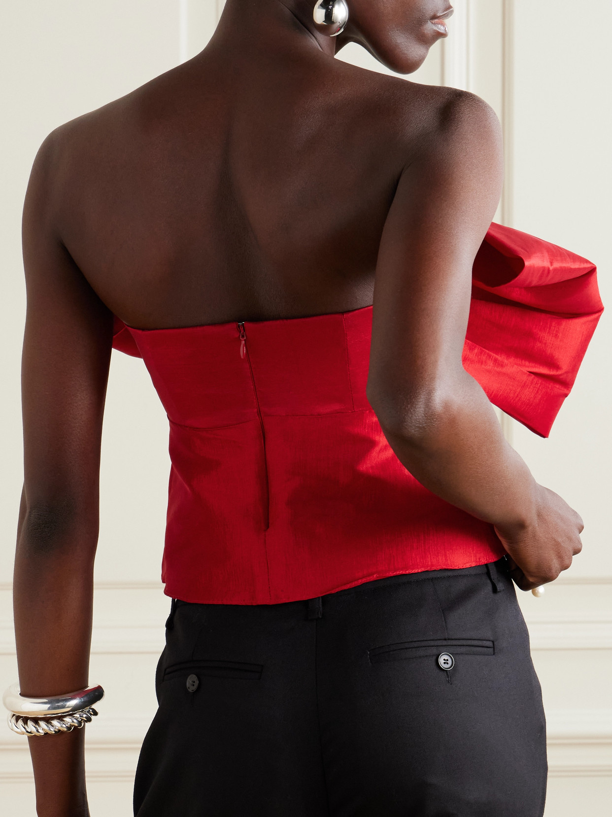 Kika Vargas Faye Strapless Bow-embellished Taffeta Top In Red