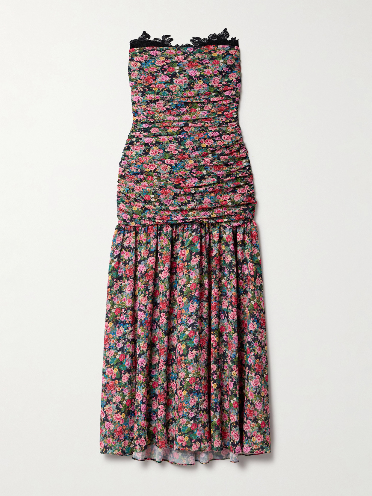 Kika Vargas Viola Lace-trimmed Floral-print Chiffon Midi Dress In Pink