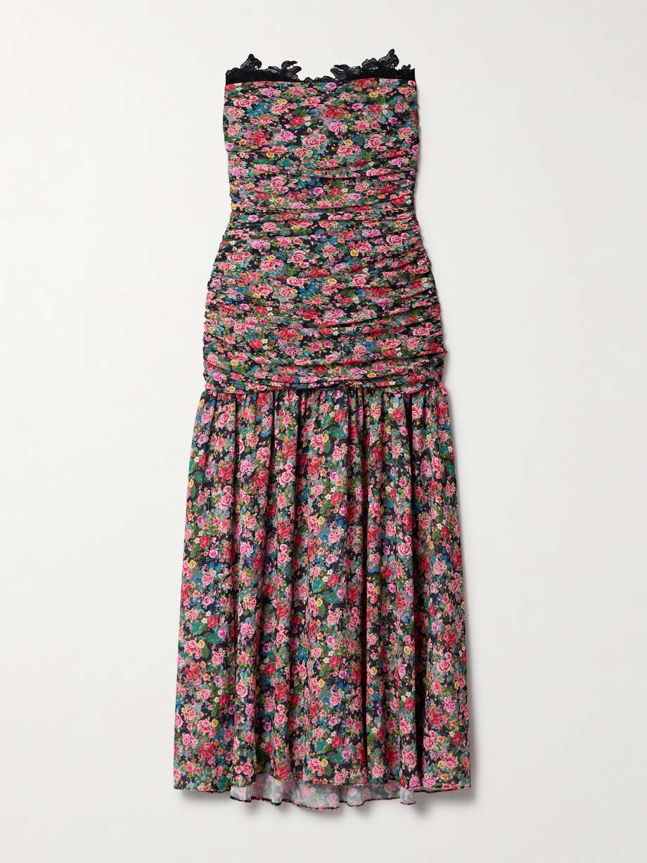 viola lace-trimmed floral-print chiffon midi dress
