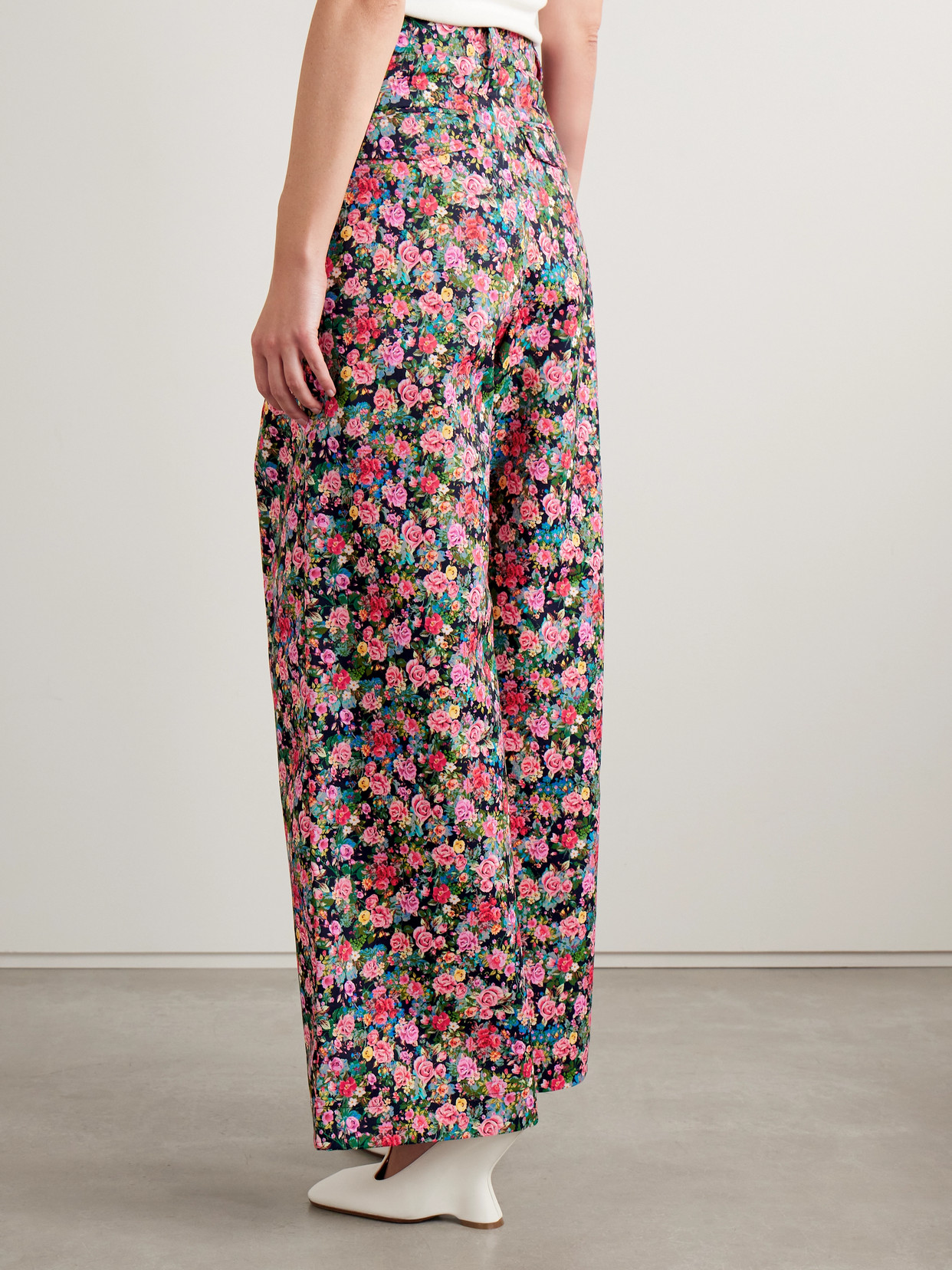 KIKA VARGAS OLYMPE PLEATED FLORAL-PRINT WOVEN WIDE-LEG PANTS