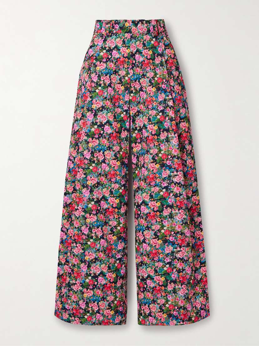 Kika Vargas Olympe Pleated Floral-print Woven Wide-leg Pants