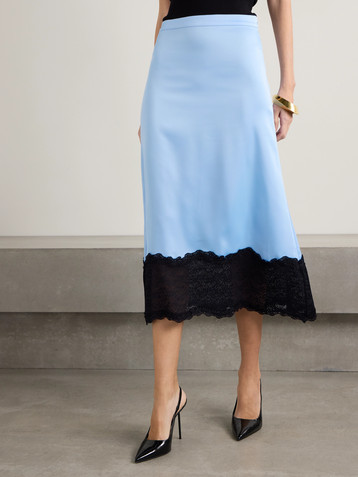 Kika Vargas Shonda lace-trimmed satin midi skirt