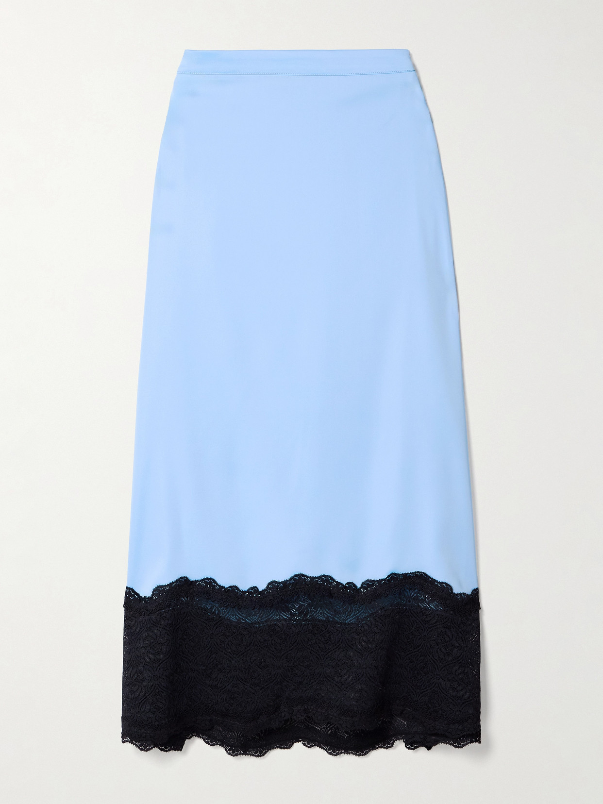 Kika Vargas Shonda Lace-trimmed Satin Midi Skirt In Blue