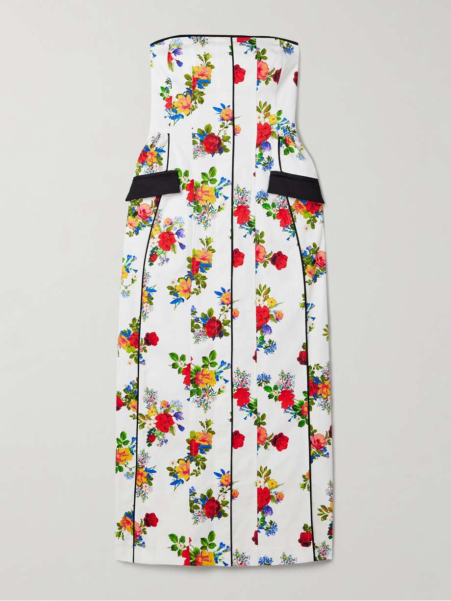 maryan strapless floral-print cotton-blend poplin midi dress