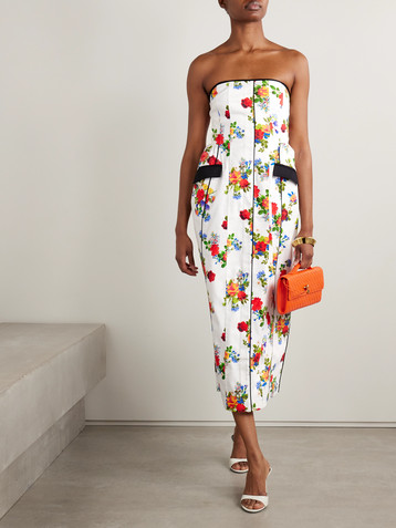 Kika Vargas Maryan strapless floral-print cotton-blend poplin midi dress