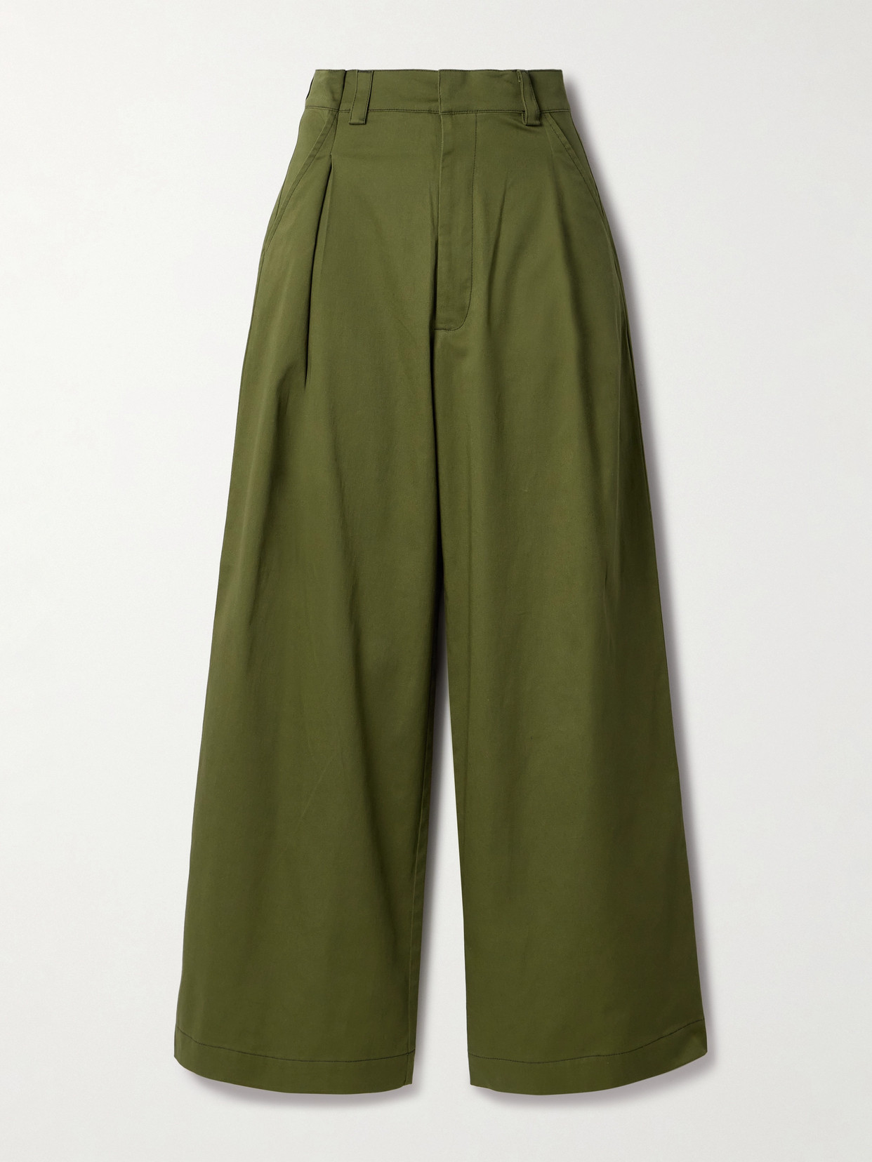 Kika Vargas Olympe Pleated Cotton-blend Wide-leg Pants In Green