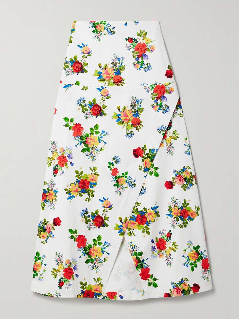 Kika Vargas Maysie Wrap-effect Floral-print Cotton-blend Poplin Maxi Skirt