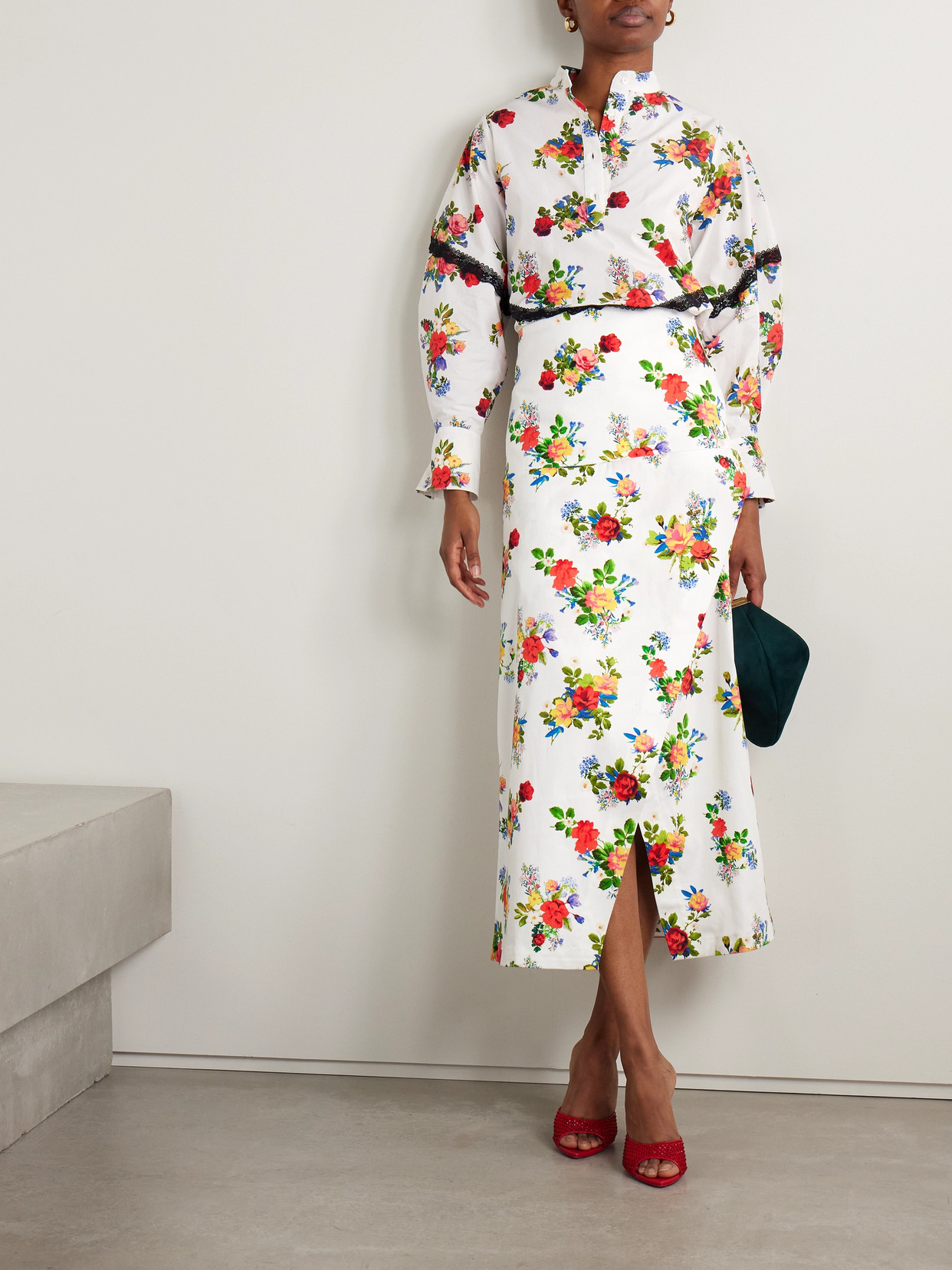 Kika Vargas Maysie Wrap-effect Floral-print Cotton-blend Poplin Maxi Skirt In Multi