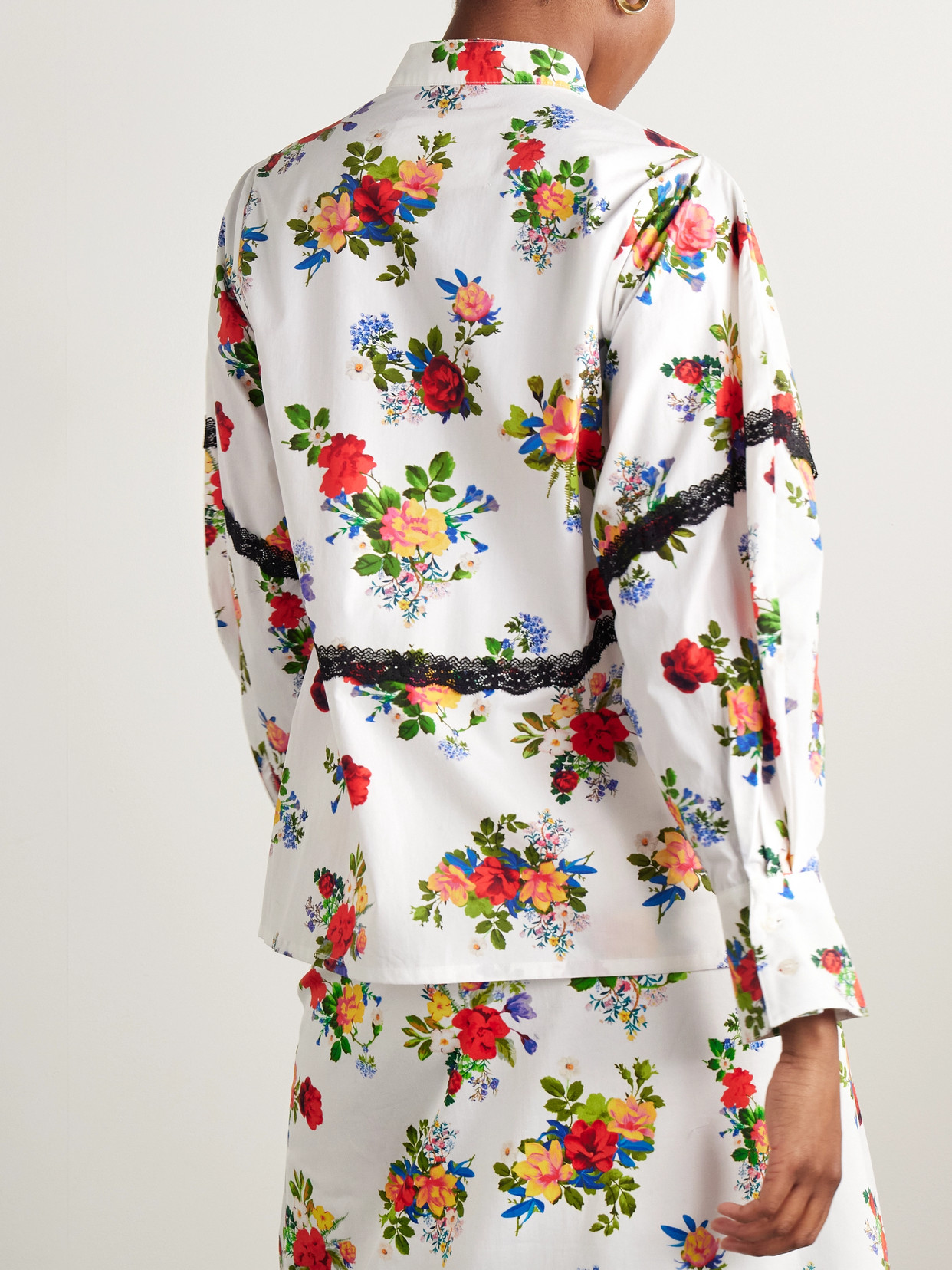 Kika Vargas Mj Lace-trimmed Floral-print Cotton-poplin Top In Multi