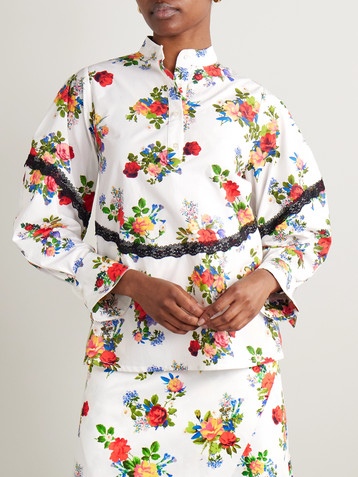 Kika Vargas MJ lace-trimmed floral-print cotton-poplin top