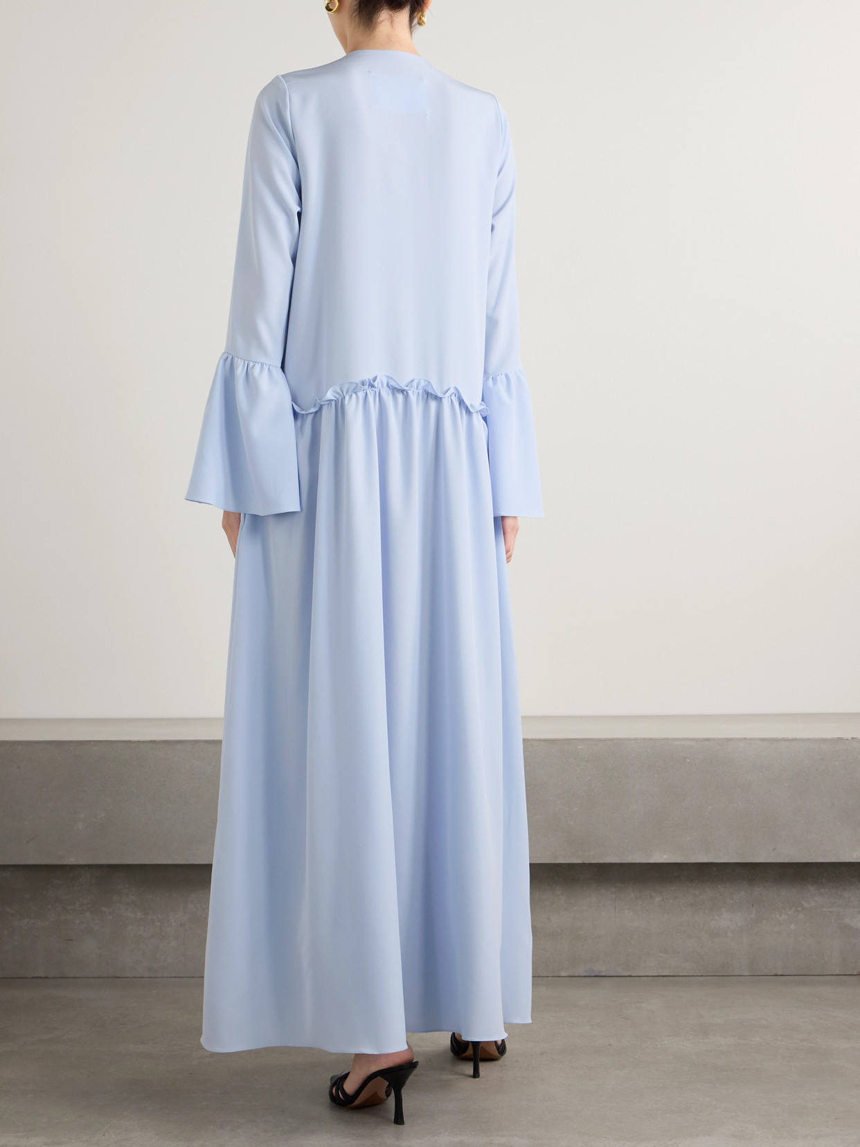 KIKA VARGAS GERAL TIE-DETAILED GATHERED SATIN MAXI DRESS