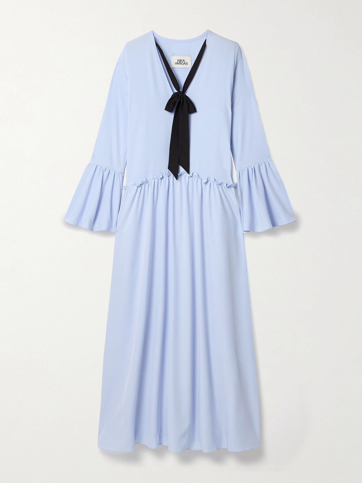 KIKA VARGAS GERAL TIE-DETAILED GATHERED SATIN MAXI DRESS