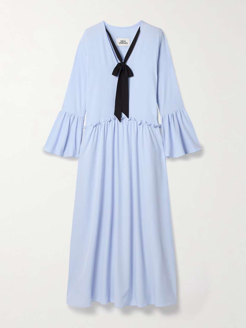 Kika Vargas Geral Tie-detailed Gathered Satin Maxi Dress