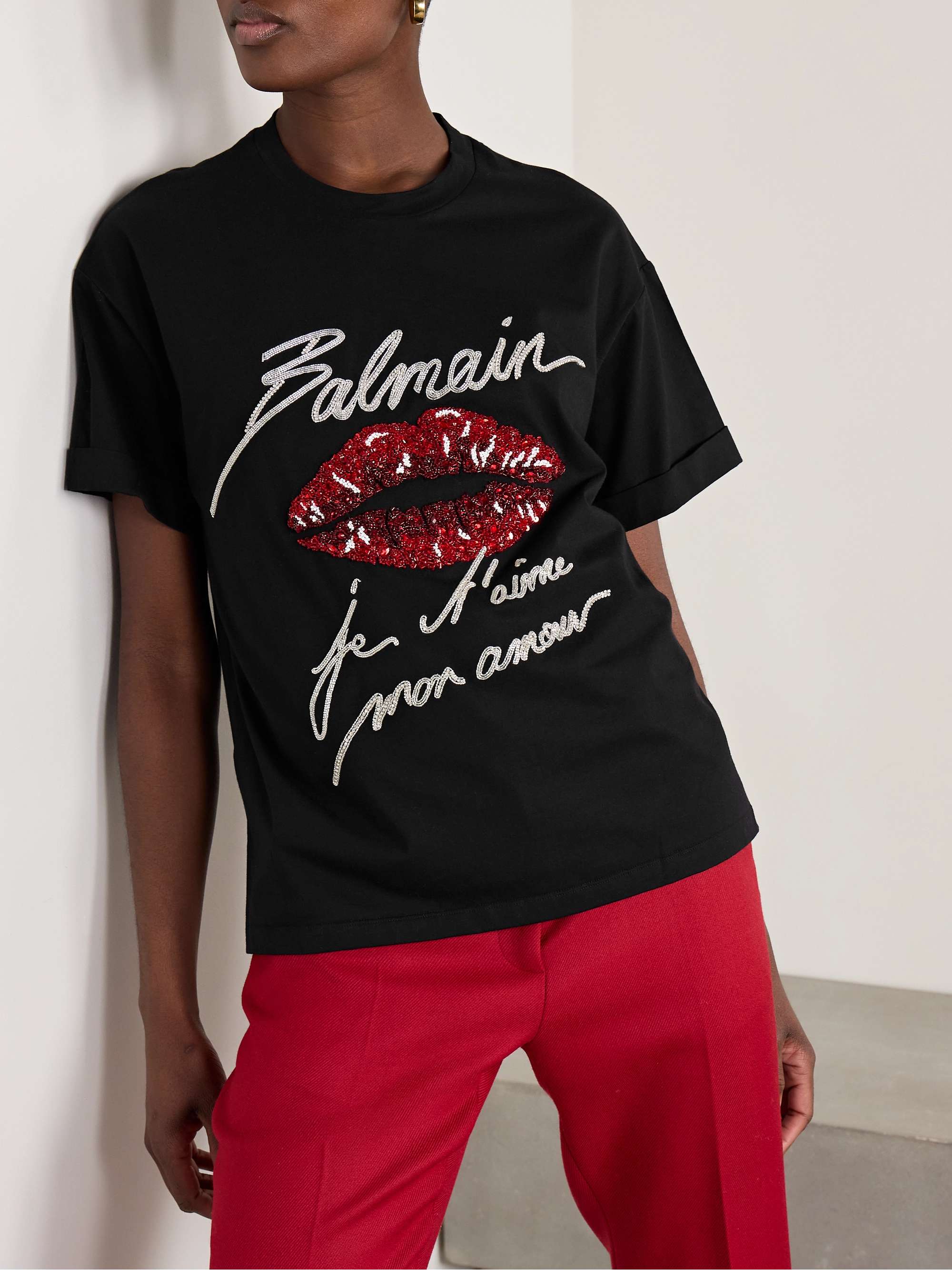 BALMAIN Embellished cotton jersey T shirt NET A PORTER