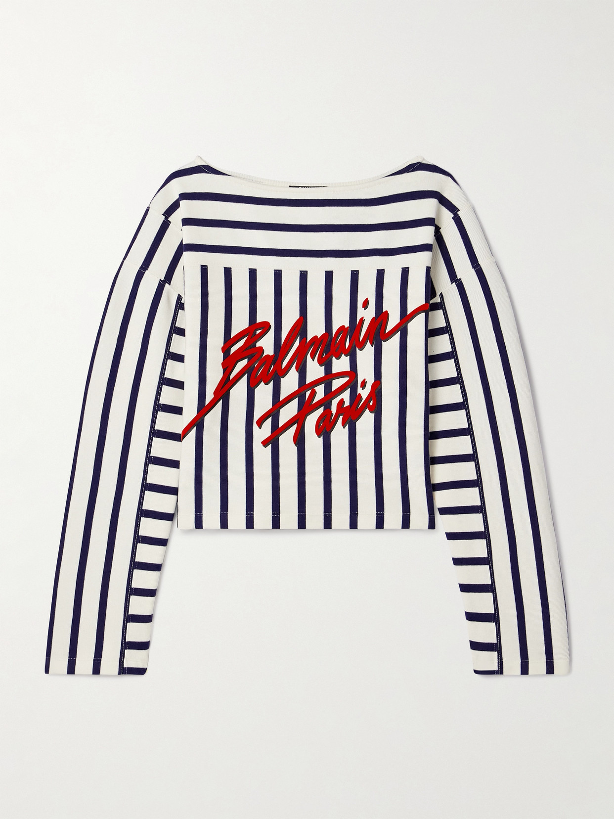 Balmain Flocked Striped Cotton-jersey Top In Cream