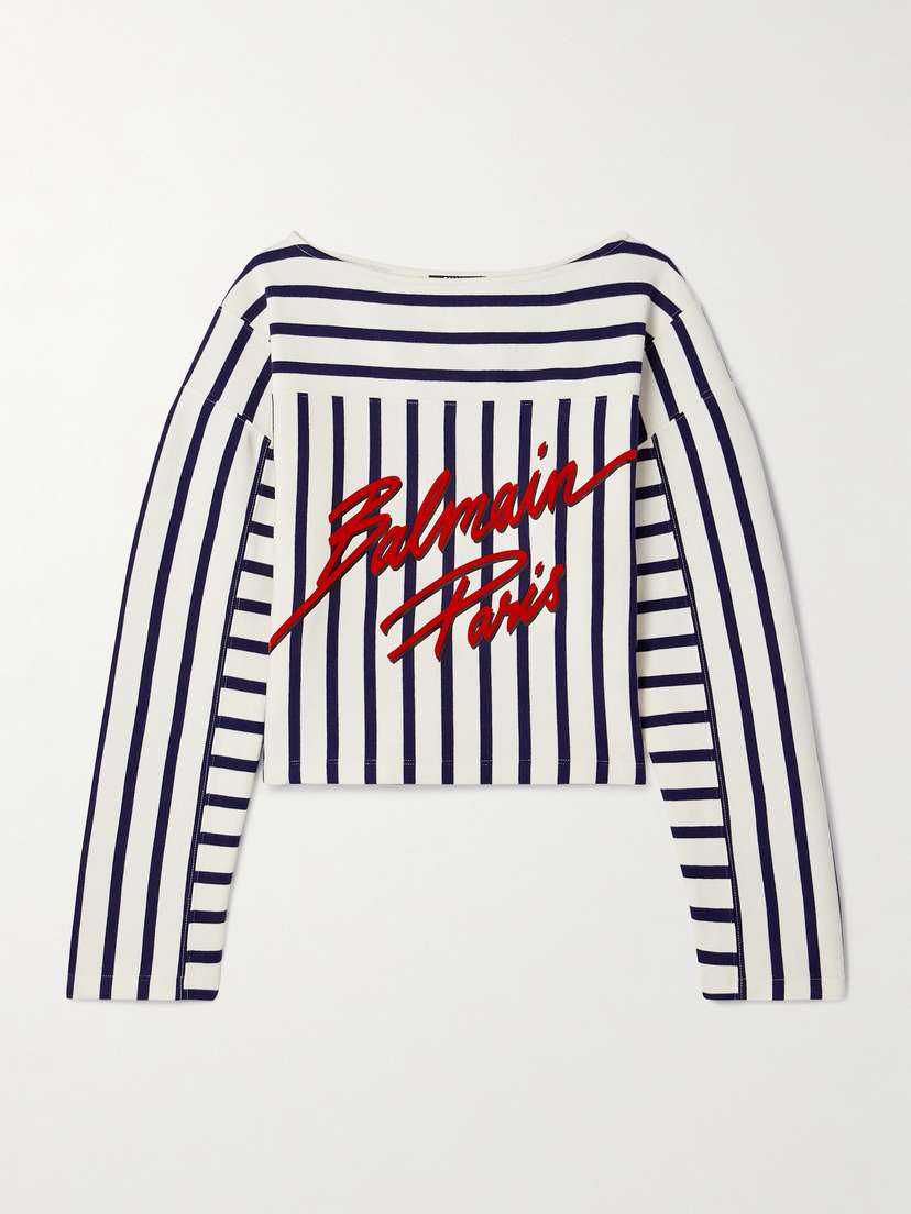 Balmain Flocked Striped Cotton-jersey Top