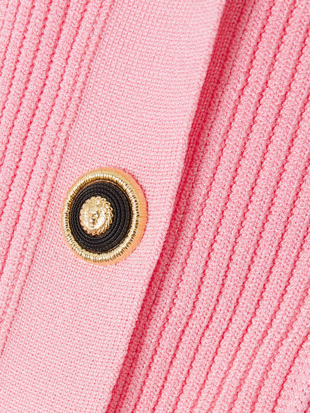 Balmain Cropped Ribbed Knit Cardigan With Openwork Details In Pink