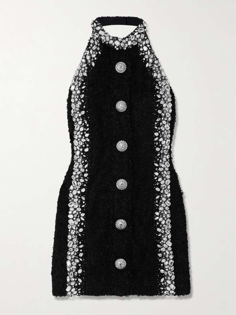 Balmain Crystal-embellished Bouclé Halterneck Mini Dress