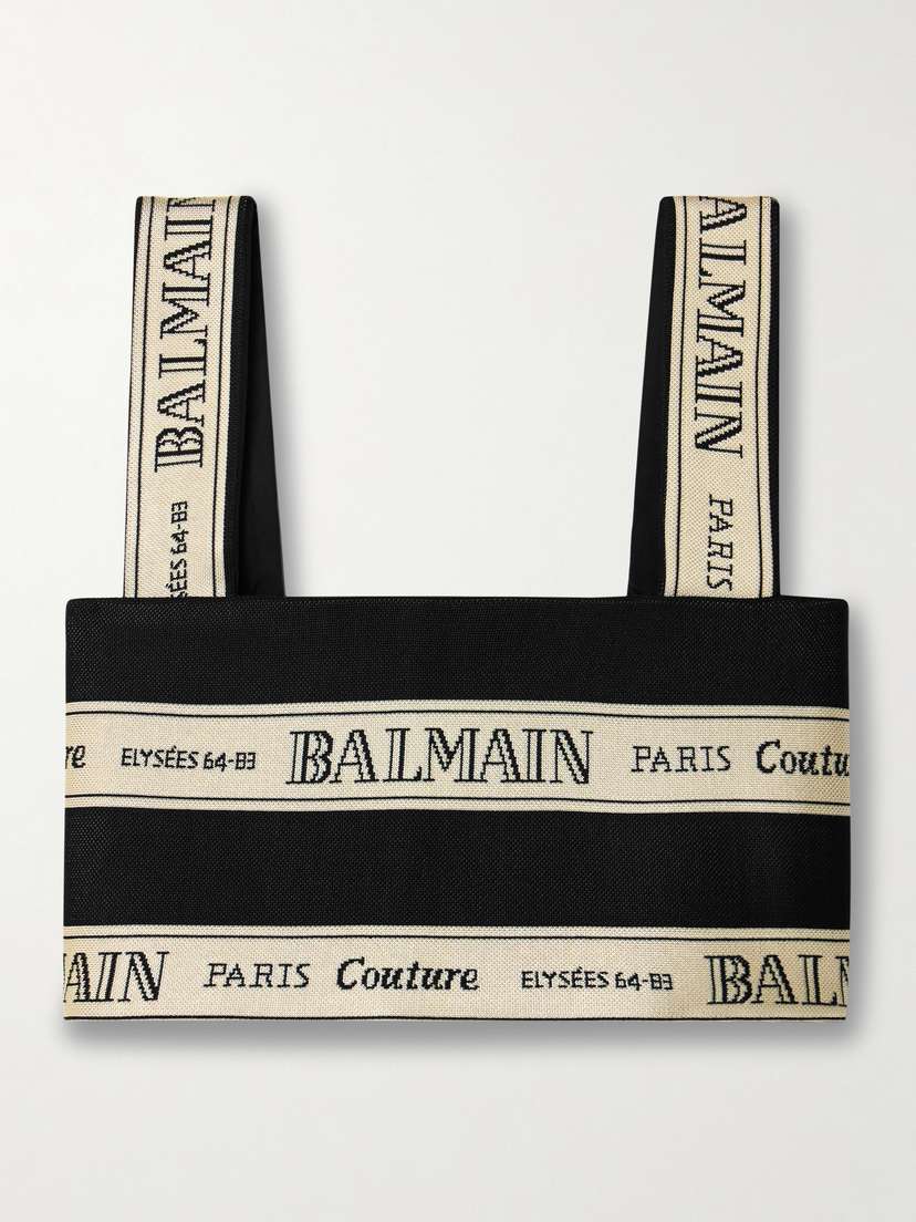 Balmain Cropped Canvas-jacquard Top
