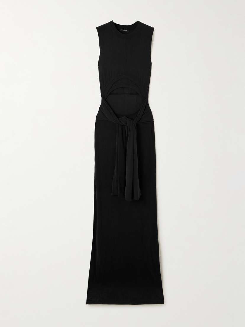 Balmain Cutout Ribbed-jersey Maxi Dress
