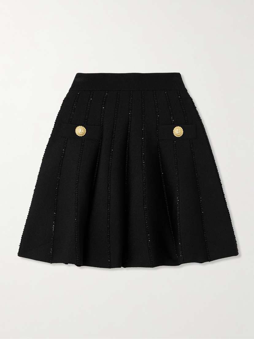 Balmain Sequin-embellished Knitted Mini Skirt