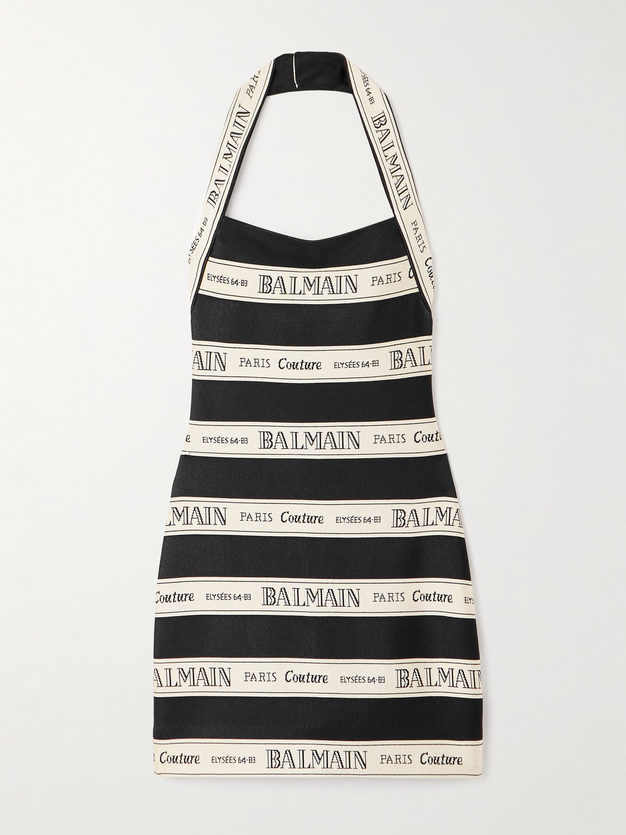 Balmain Striped Halterneck Jacquard Minidress In Black