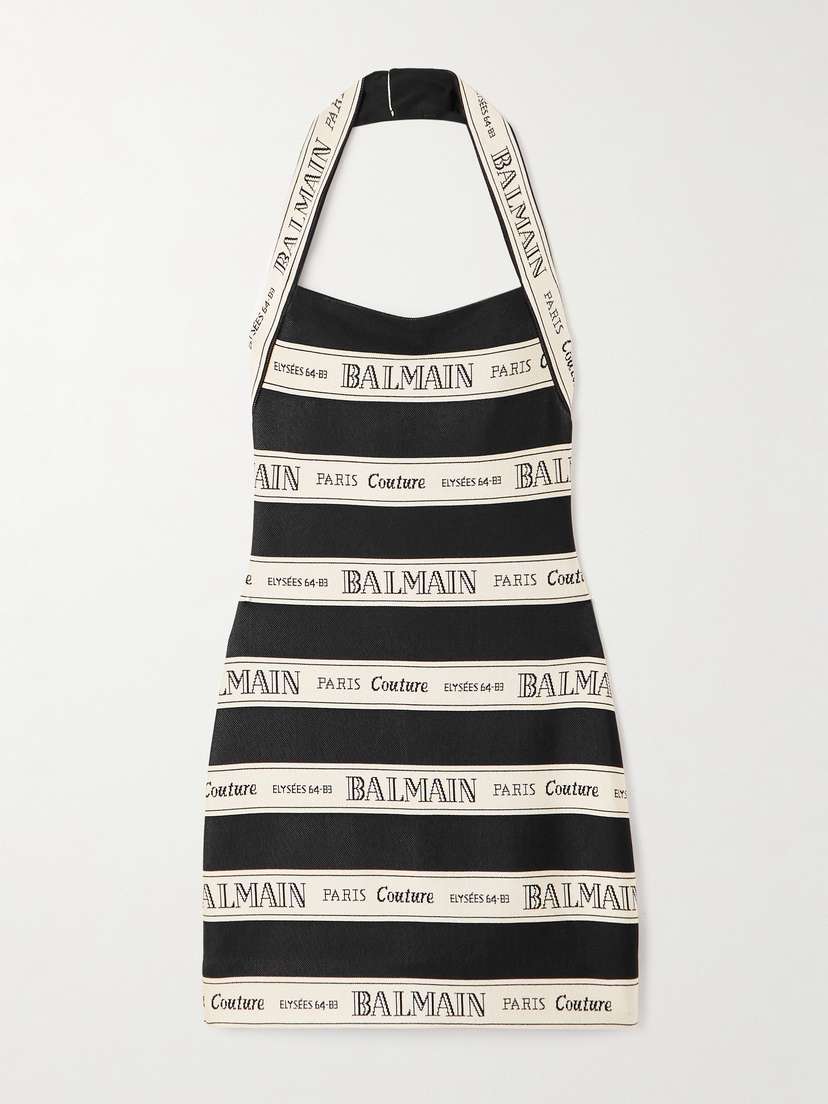 Balmain Striped Jacquard-knit Halterneck Mini Dress