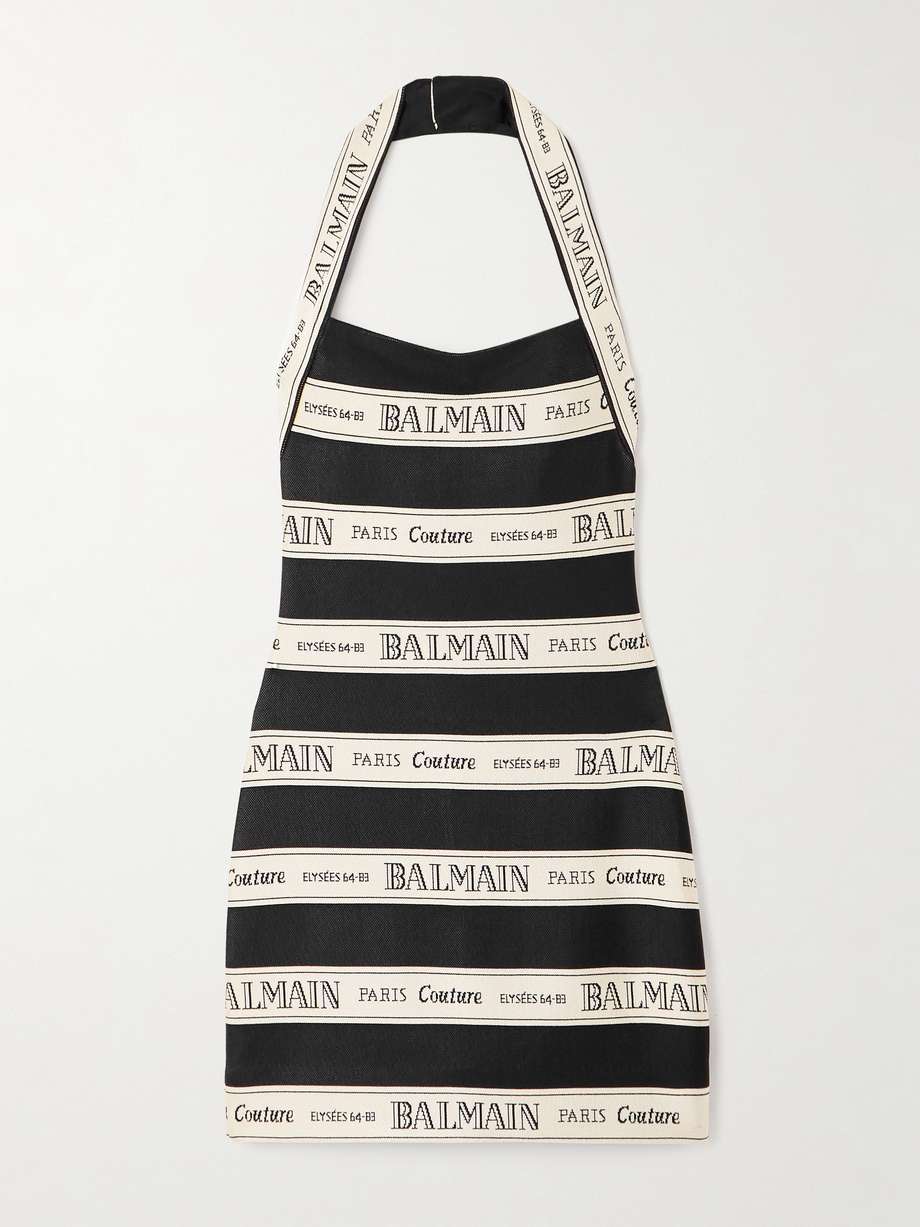 striped jacquard-knit halterneck mini dress