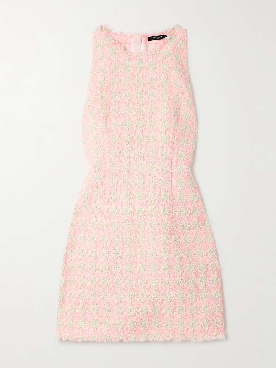 frayed checked tweed mini dress