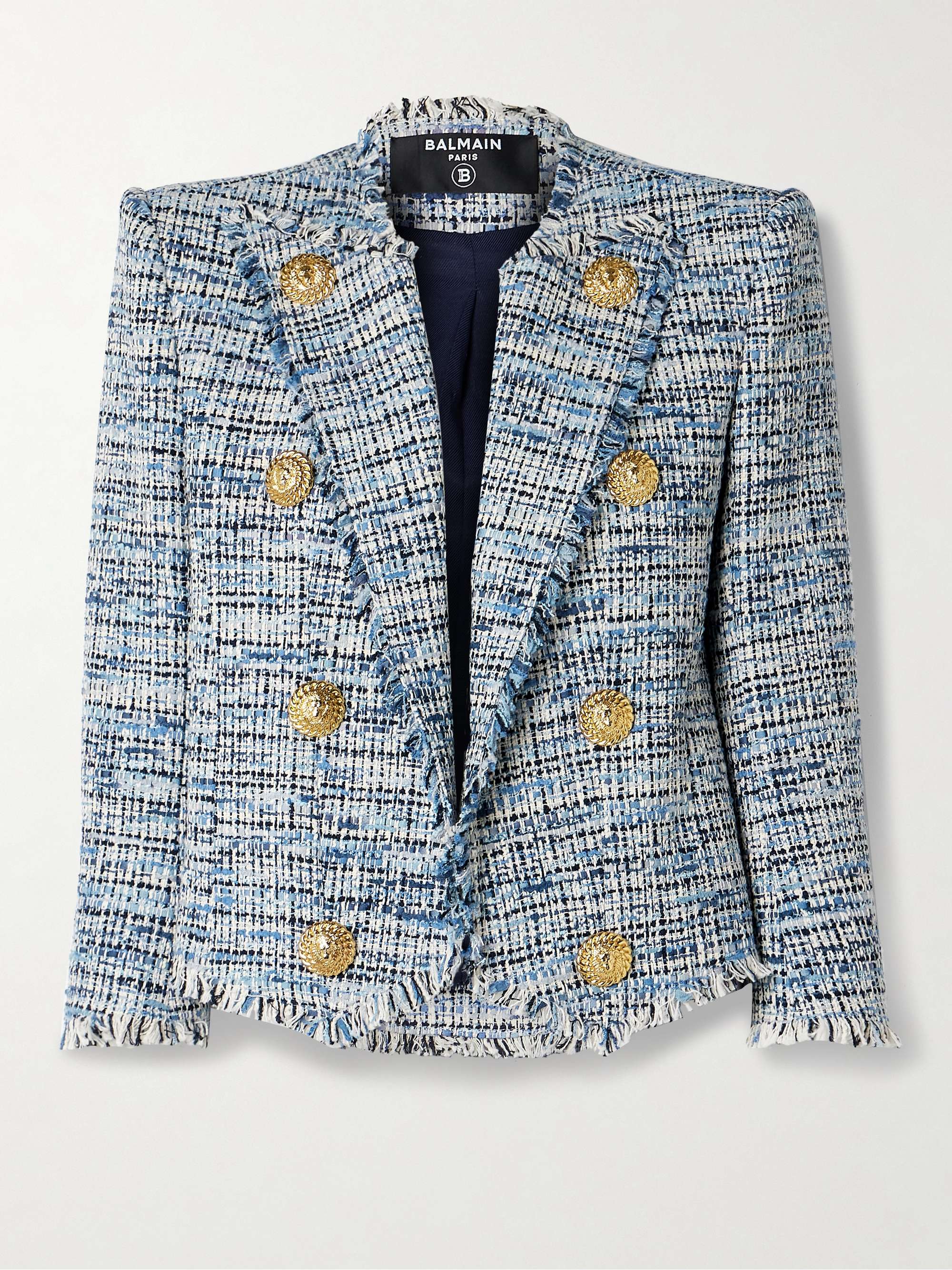 Balmain blue tweed blazer online