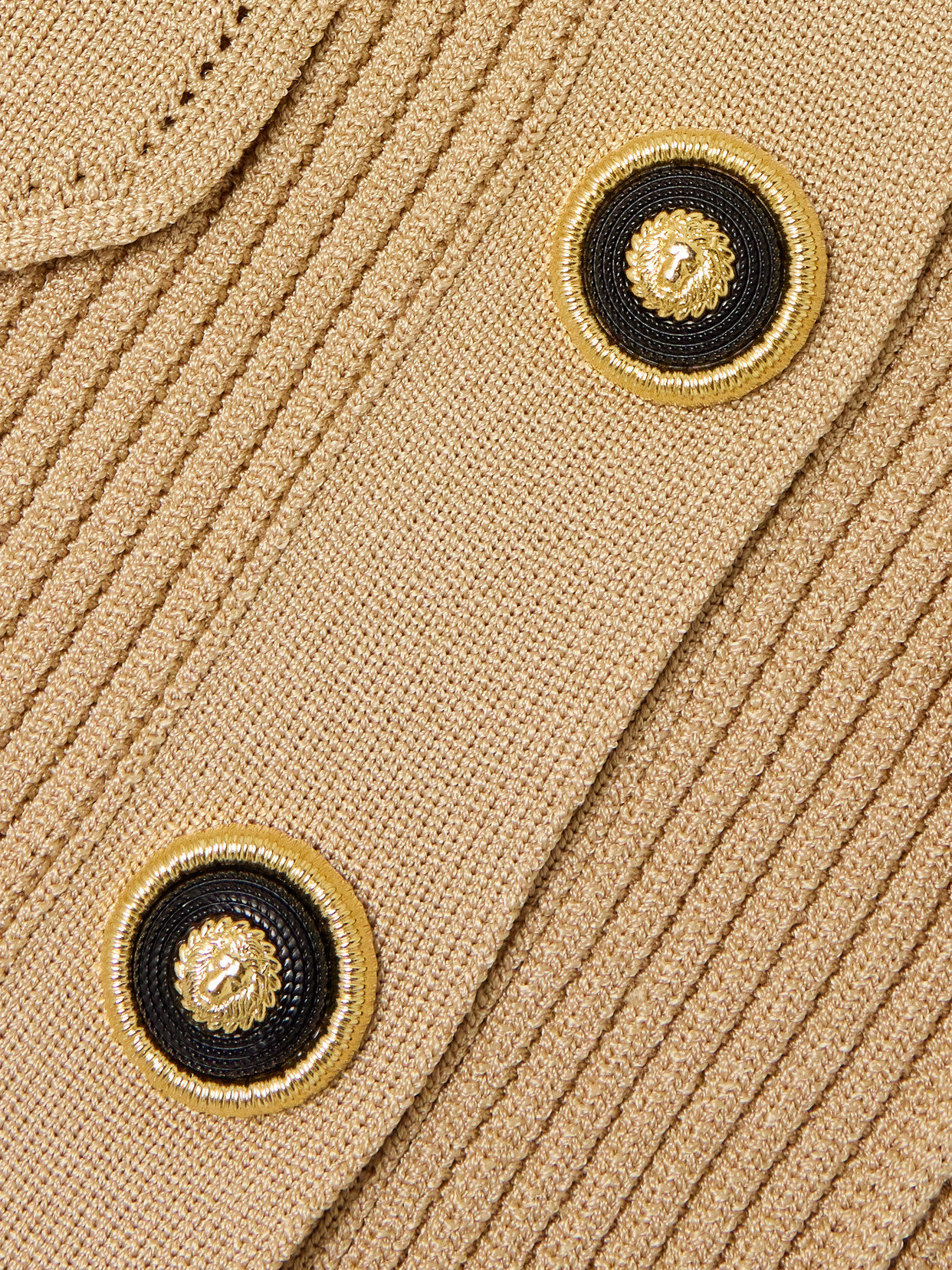 Shop Balmain Ribbed Pointelle-knit Cardigan In Neutrals
