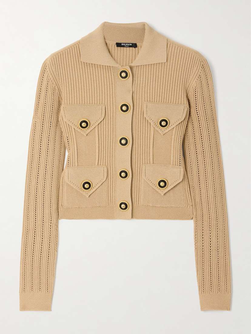 Balmain Ribbed Pointelle-knit Cardigan