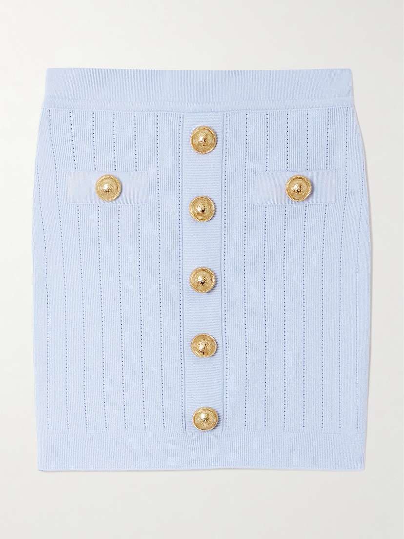 Balmain Button-embellished Ribbed-knit Mini Skirt