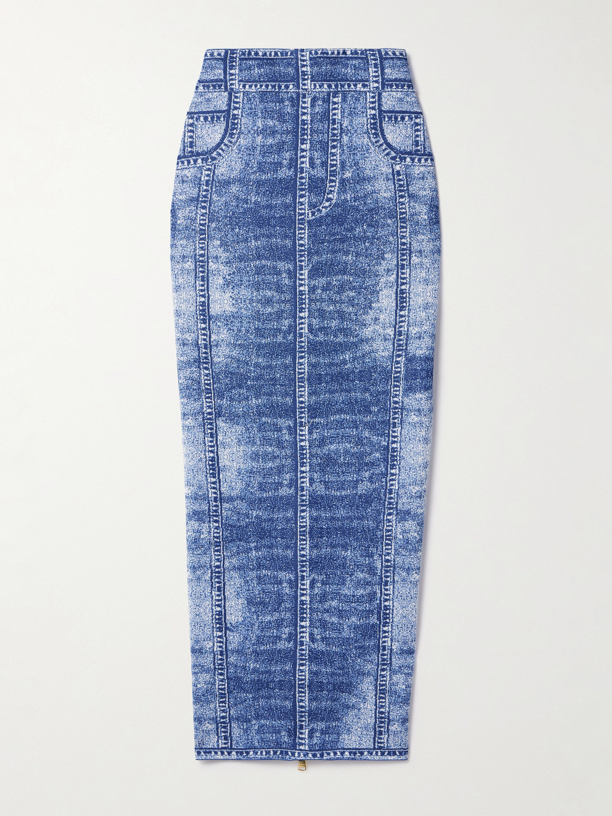 Balmain - Trompe-l'ail Printed Knitted Midi Skirt - Blue