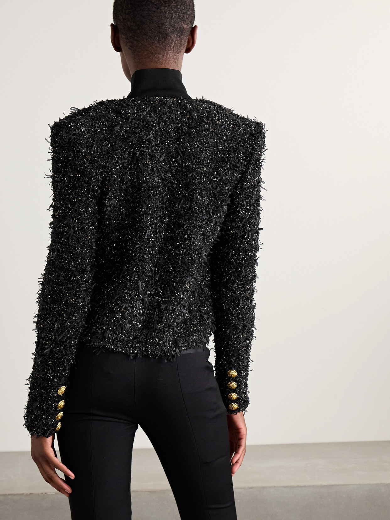 Balmain Button-front Tweed Blouson Jacket In Black